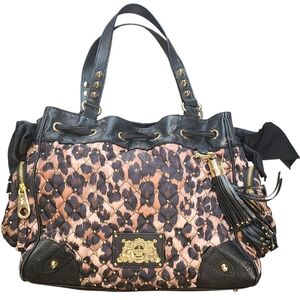 Juicy Couture Leopard Quilted Daydreamer Tote Bag Black Gold Studded Purse